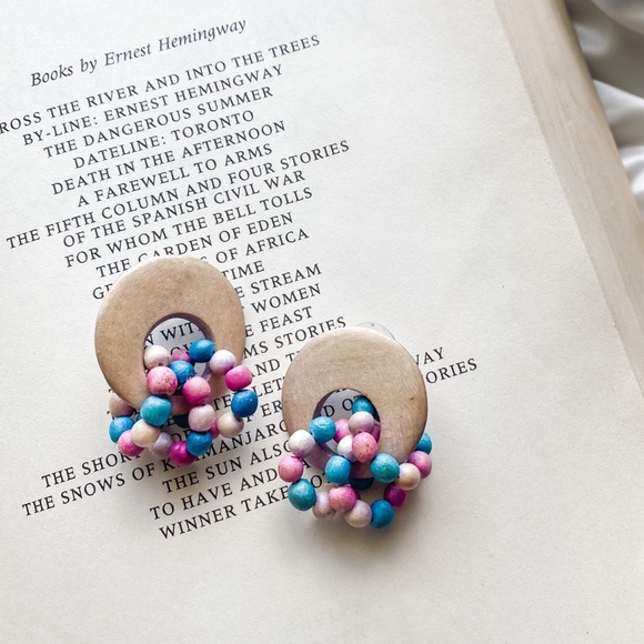 Vintage Jewelry - 90s Retro Pastel Wood Earrings